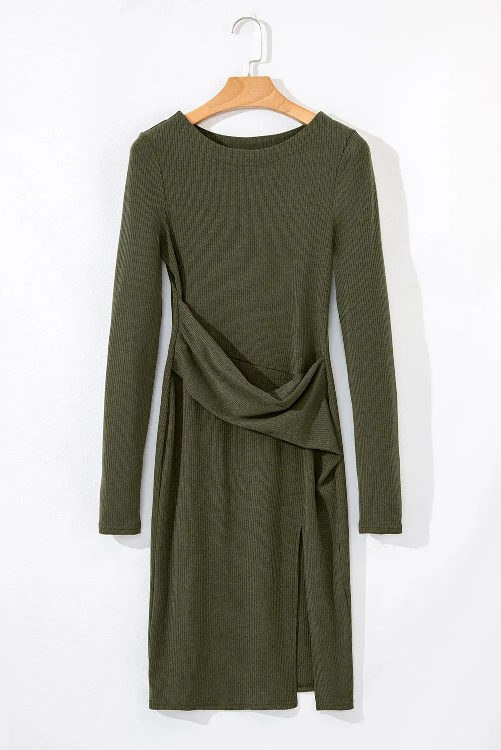 Bodycon Long Sleeve Retro Hot Mini Dress in Army Green