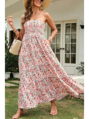 Boho Floral Smocked Ruffled Maxi Dress