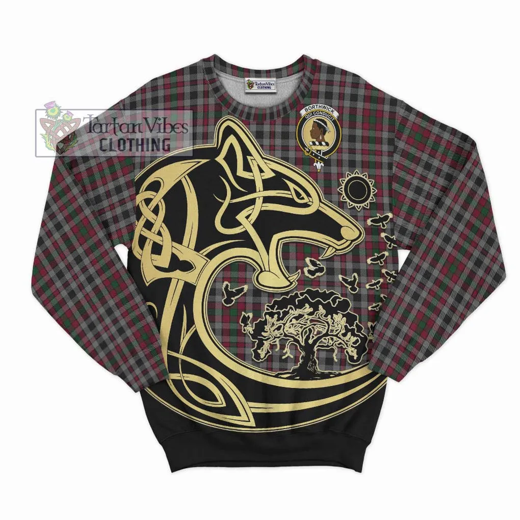 Borthwick Tartan Sweatshirt with Family Crest Celtic Wolf Style