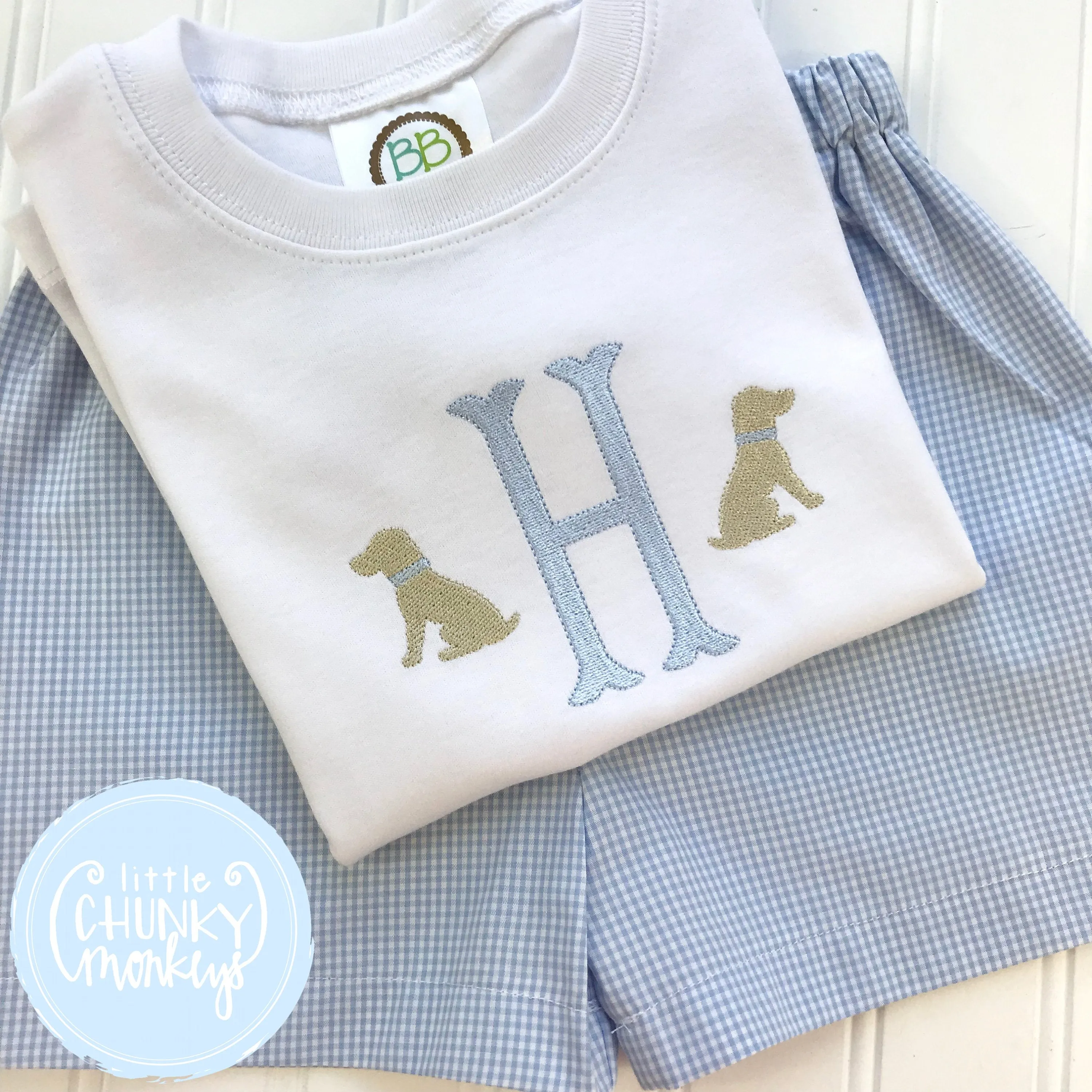 Boy Shirt - Mini Sitting Dogs with Initial