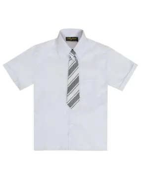 Boys Solid Short Sleeve Dress Shirt With Tie - White