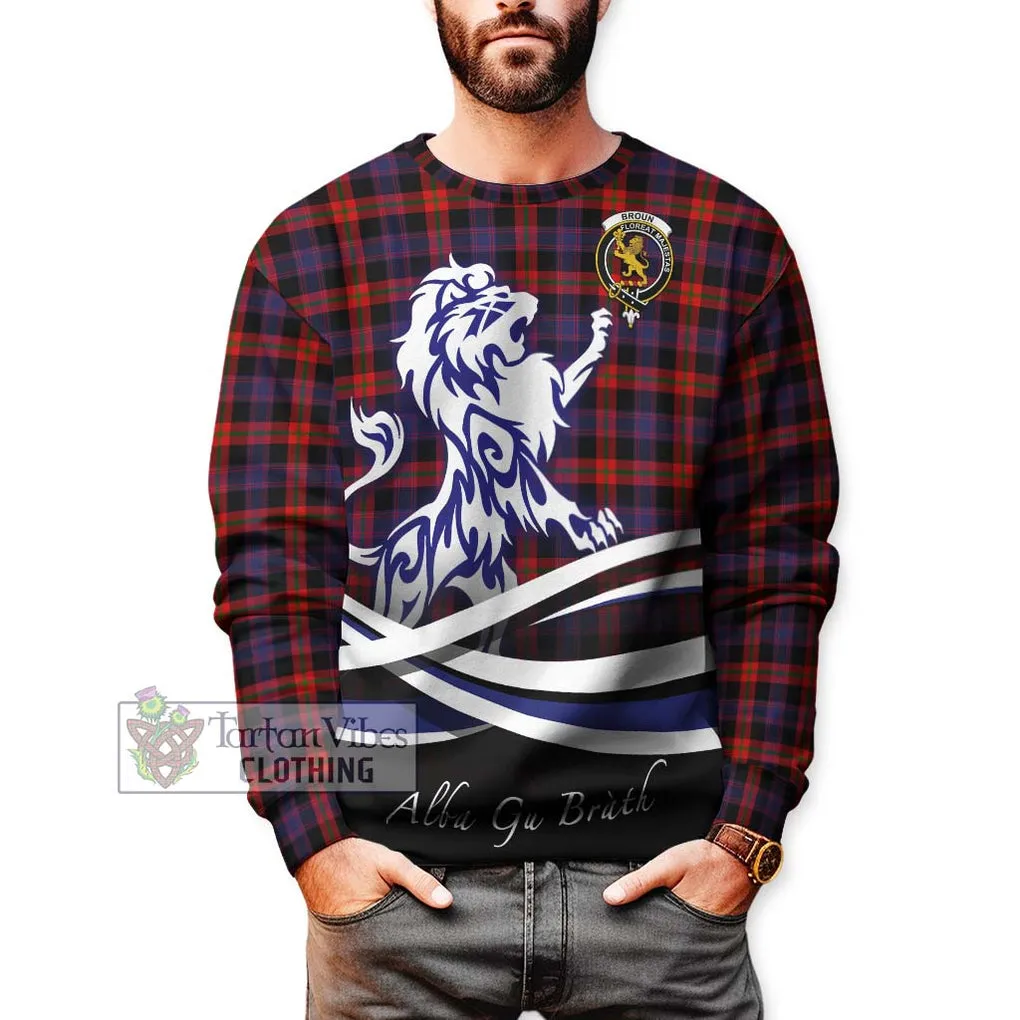 Broun Modern Tartan Sweatshirt with Alba Gu Brath Regal Lion Emblem