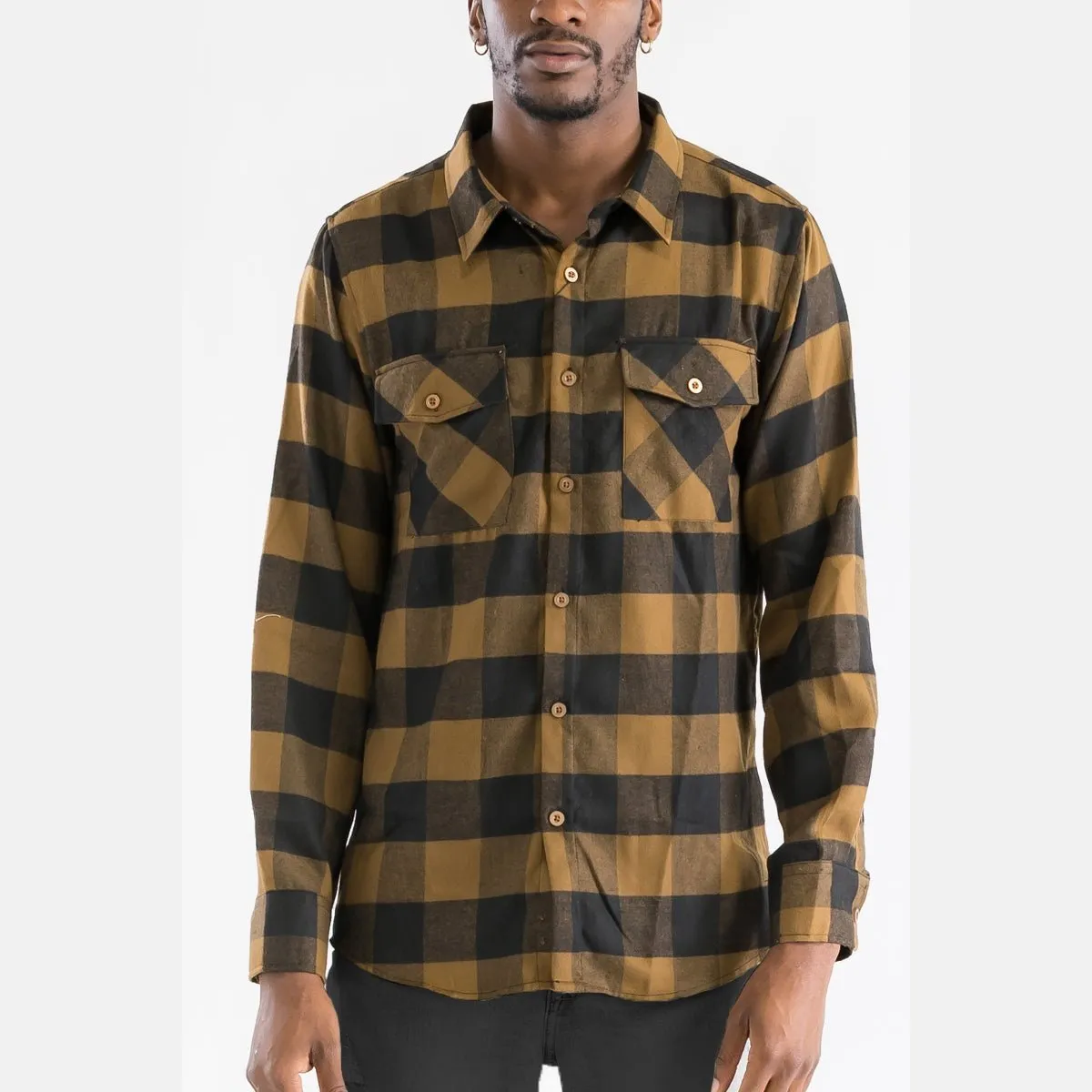 Brown & Black Checkered Flannel Shirt