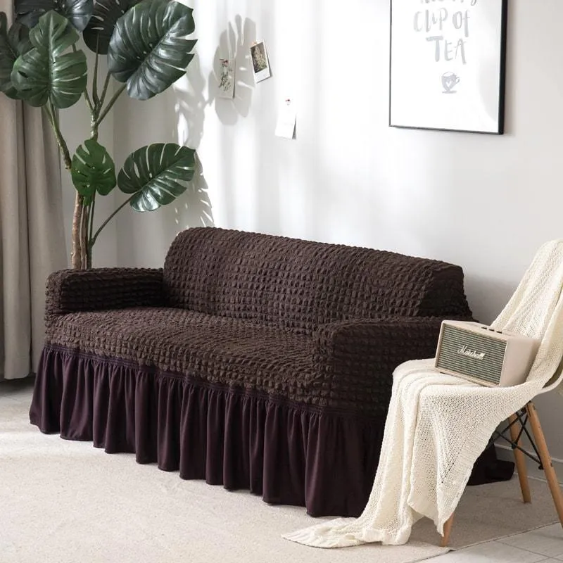 Brown - Stretch Sofa Covers With Pleated Skirt - The Sofa House Cover