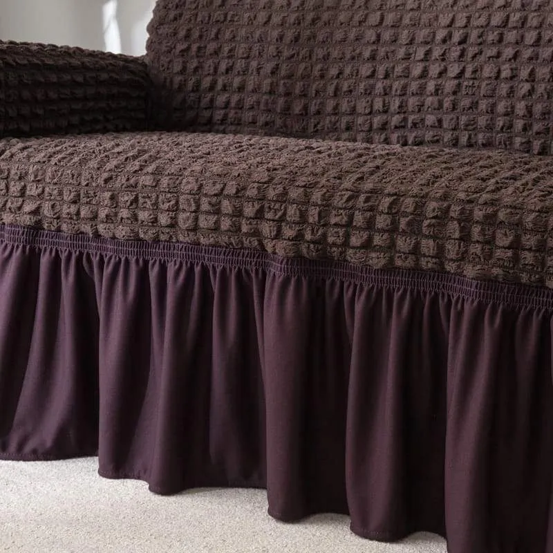 Brown - Stretch Sofa Covers With Pleated Skirt - The Sofa House Cover