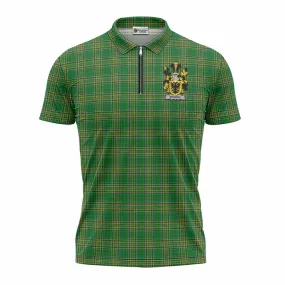 Browne Irish Clan Tartan Zipper Polo Shirt with Coat of Arms