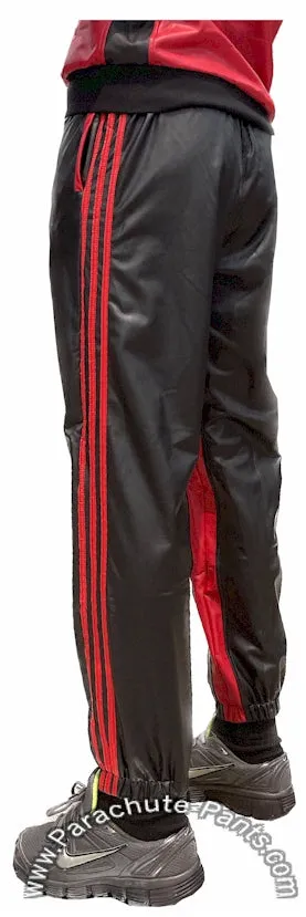 Bruno Black and Red Faux Leather 3-Stripe Wind Pants