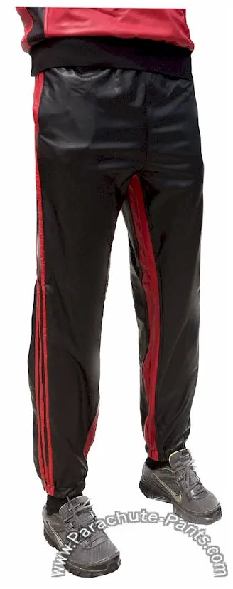 Bruno Black and Red Faux Leather 3-Stripe Wind Pants