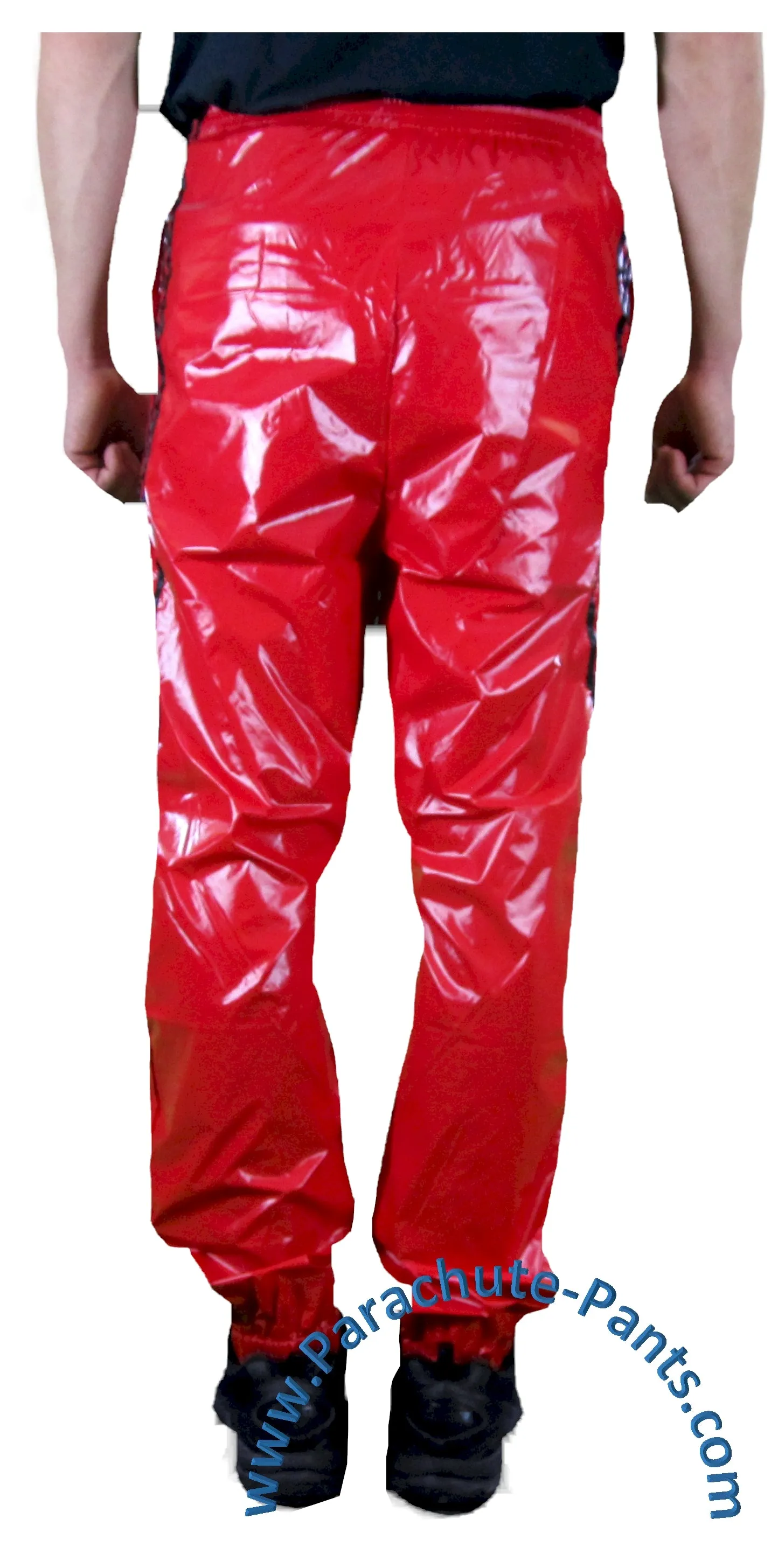 Bruno Red Shiny Nylon/Plastic 3-Stripe Wind Pants