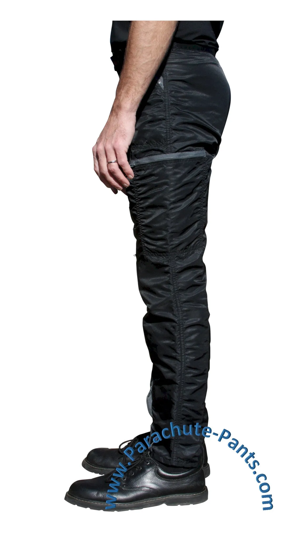 Bugle Boy Black Vintage Nylon Parachute Pants with Grey Zippers