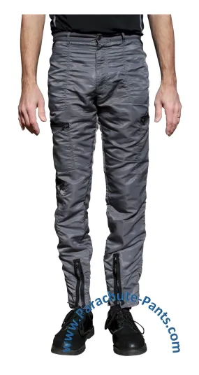 Bugle Boy Grey Vintage Nylon Parachute Pants with Black Zippers