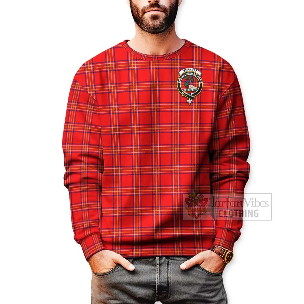 Burnett Tartan Sweatshirt with Family Crest and Bearded Skull Holding Bottles of Whiskey