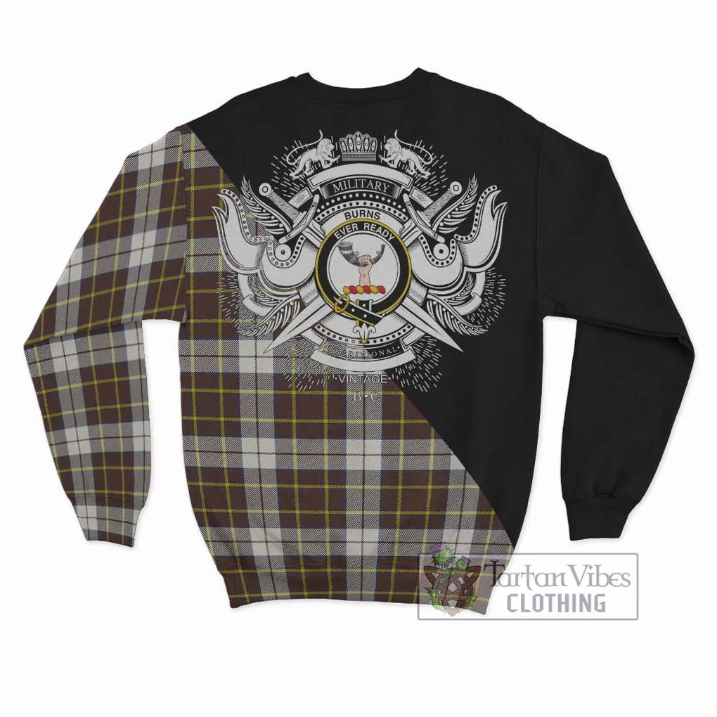 Burns Battalion Weathered Tartan Sweatshirt with Family Crest and Military Logo Style