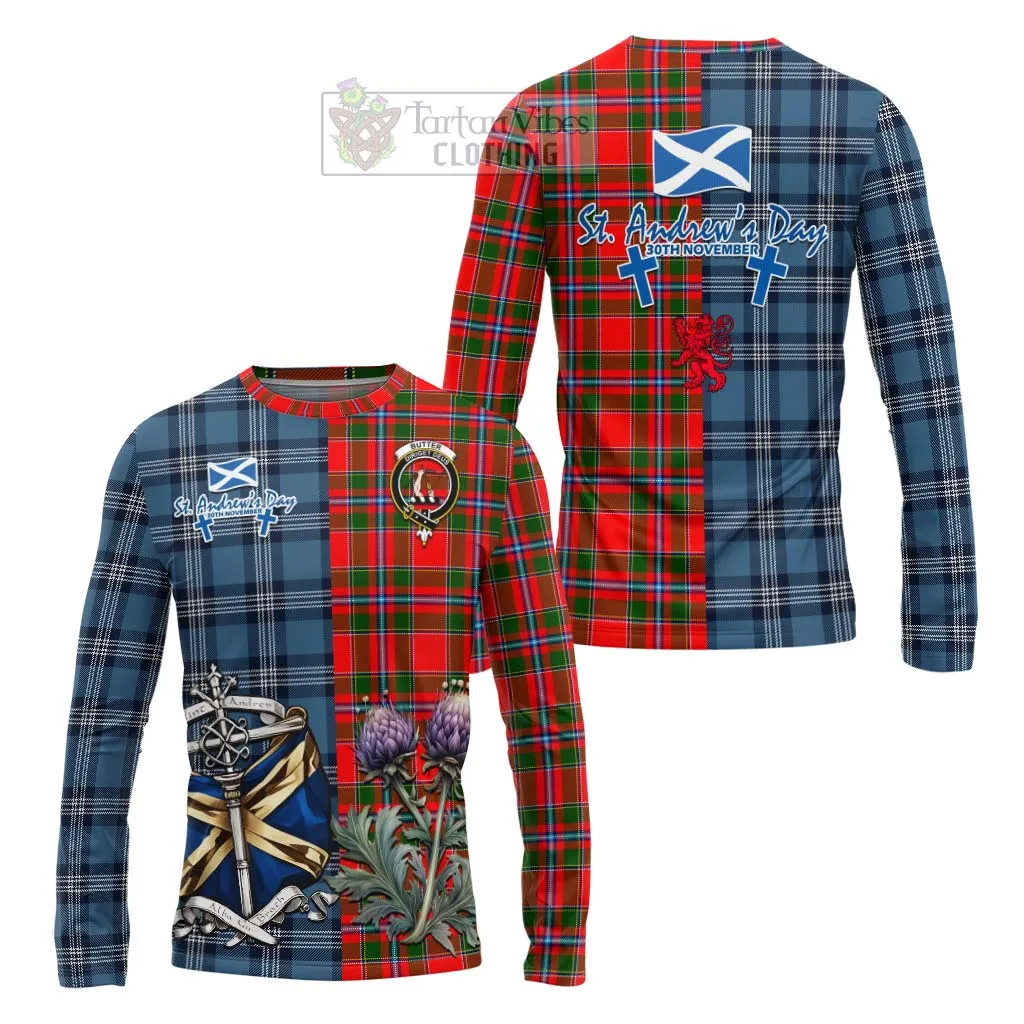 Butter Tartan Long Sleeve T-Shirt Happy St. Andrew's Day Half Tartan Style