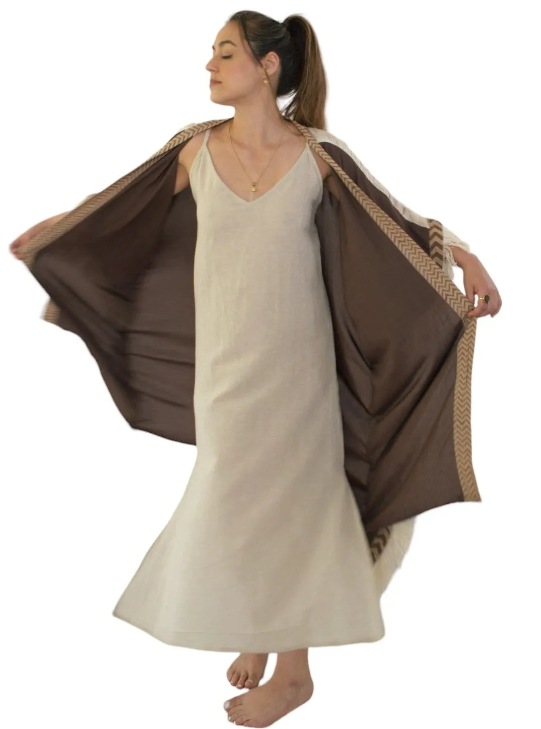 Cacao Closed-Back Fringe Poncho