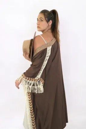 Cacao Closed-Back Fringe Poncho