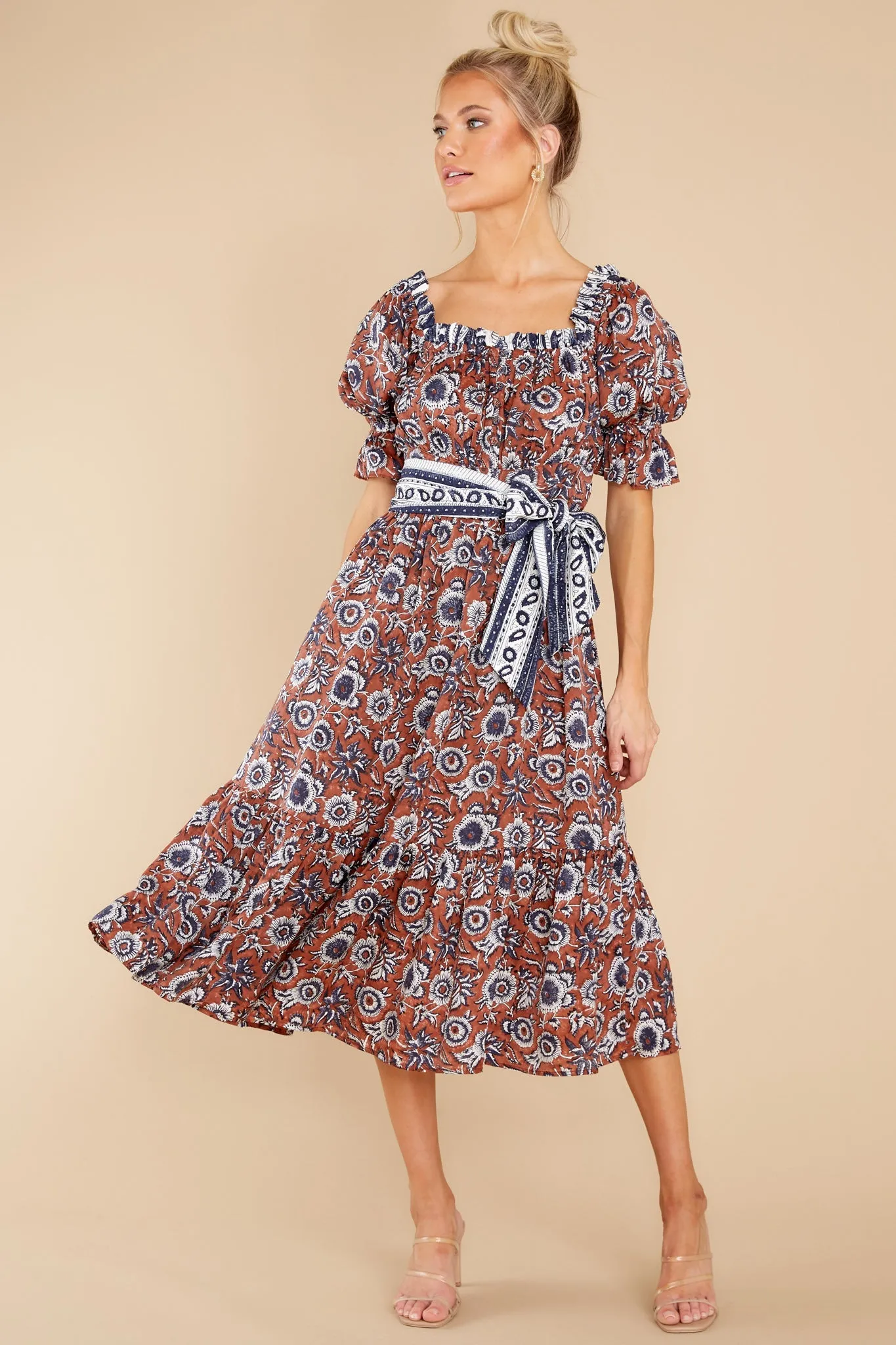 Catalina Sienna Block Print Midi Dress