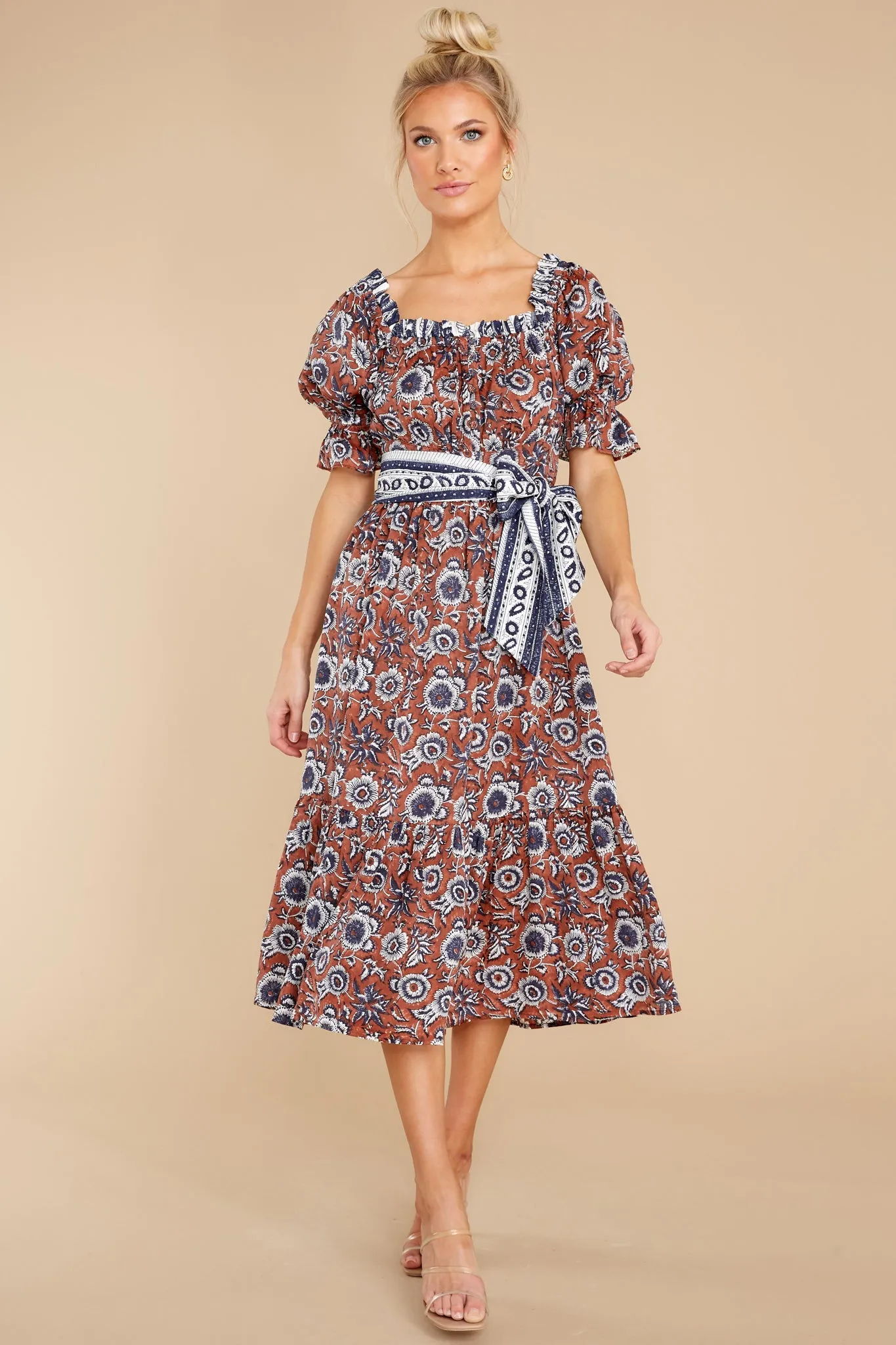 Catalina Sienna Block Print Midi Dress