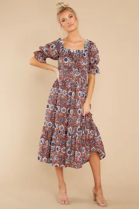 Catalina Sienna Block Print Midi Dress