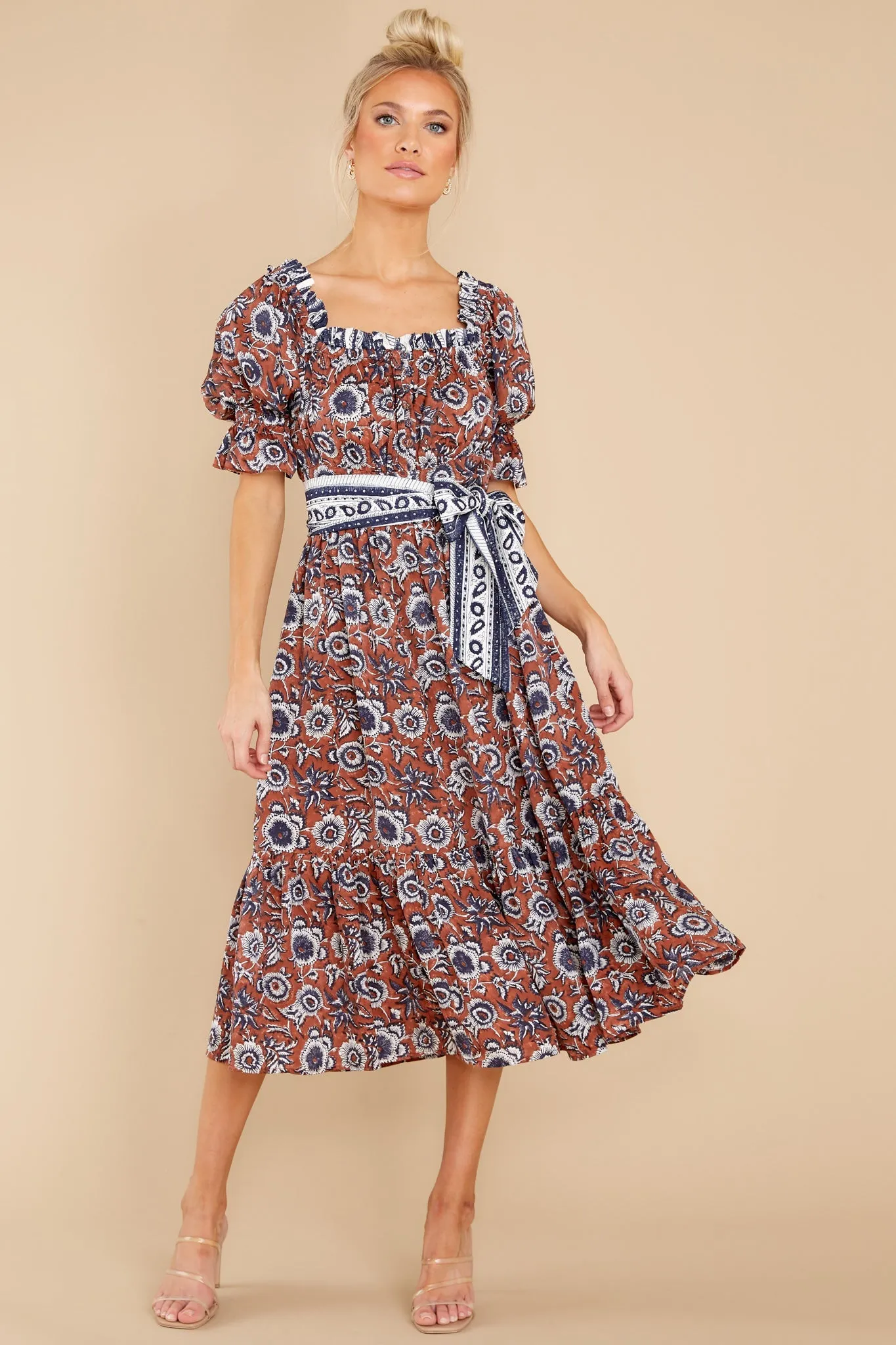 Catalina Sienna Block Print Midi Dress