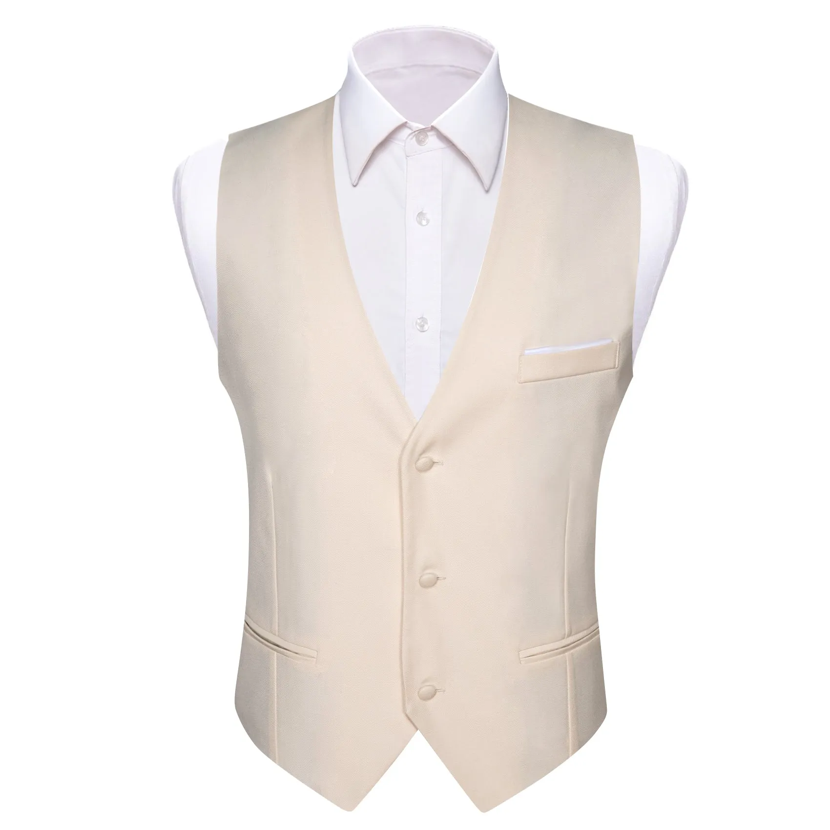 Champagne White Solid Silk Men's V-Neck Business Vest