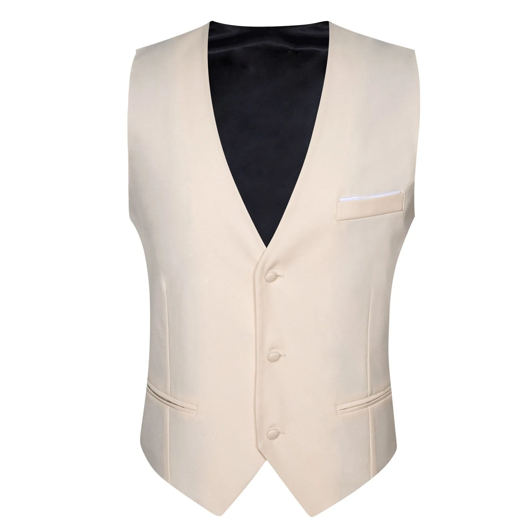 Champagne White Solid Silk Men's V-Neck Business Vest