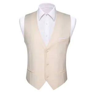 Champagne White Solid Silk Men's V-Neck Business Vest