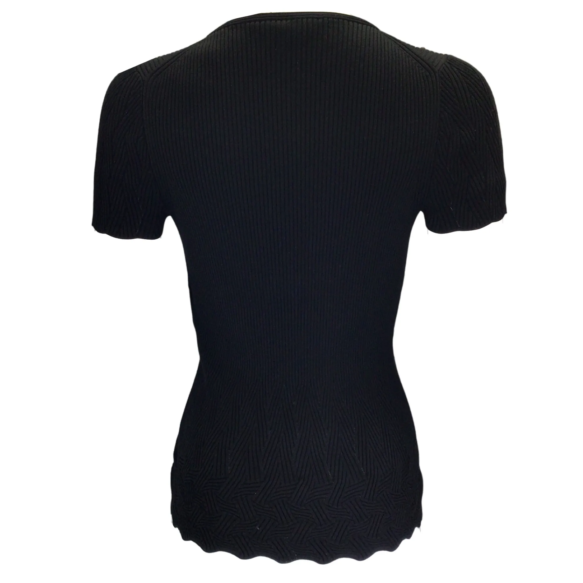 Chanel Black Short Sleeved Ribbed Knit Cotton Sweater