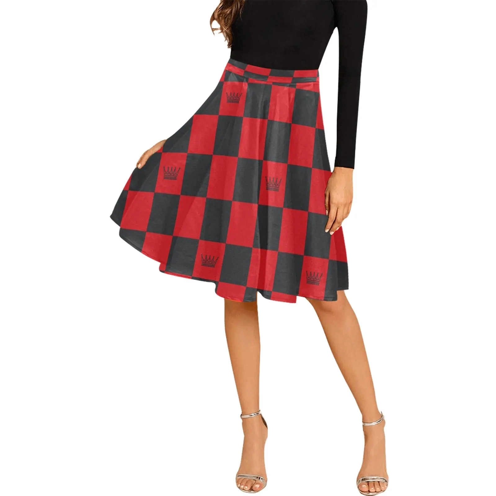 chess queen dress print 2 Melete Pleated Midi Skirt (Model D15)