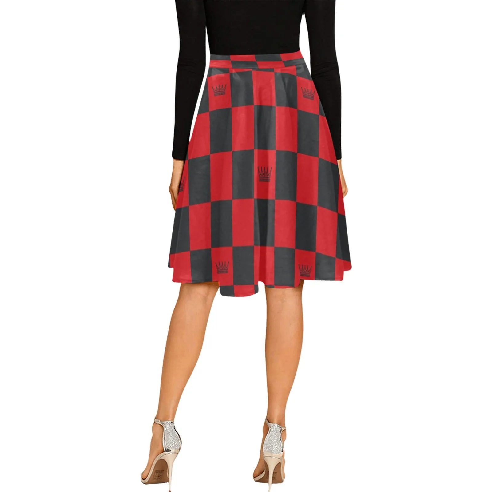 chess queen dress print 2 Melete Pleated Midi Skirt (Model D15)