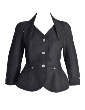 Christian Dior Vintage SS 2005 by John Galliano Black Tonal Oblique Monogram Jacquard Padded Hip Bar Jacket