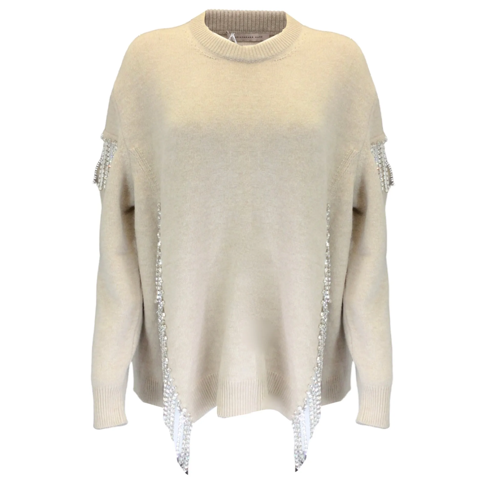 Christopher Kane Beige 2018 Crystal Embellished Wool Knit Sweater