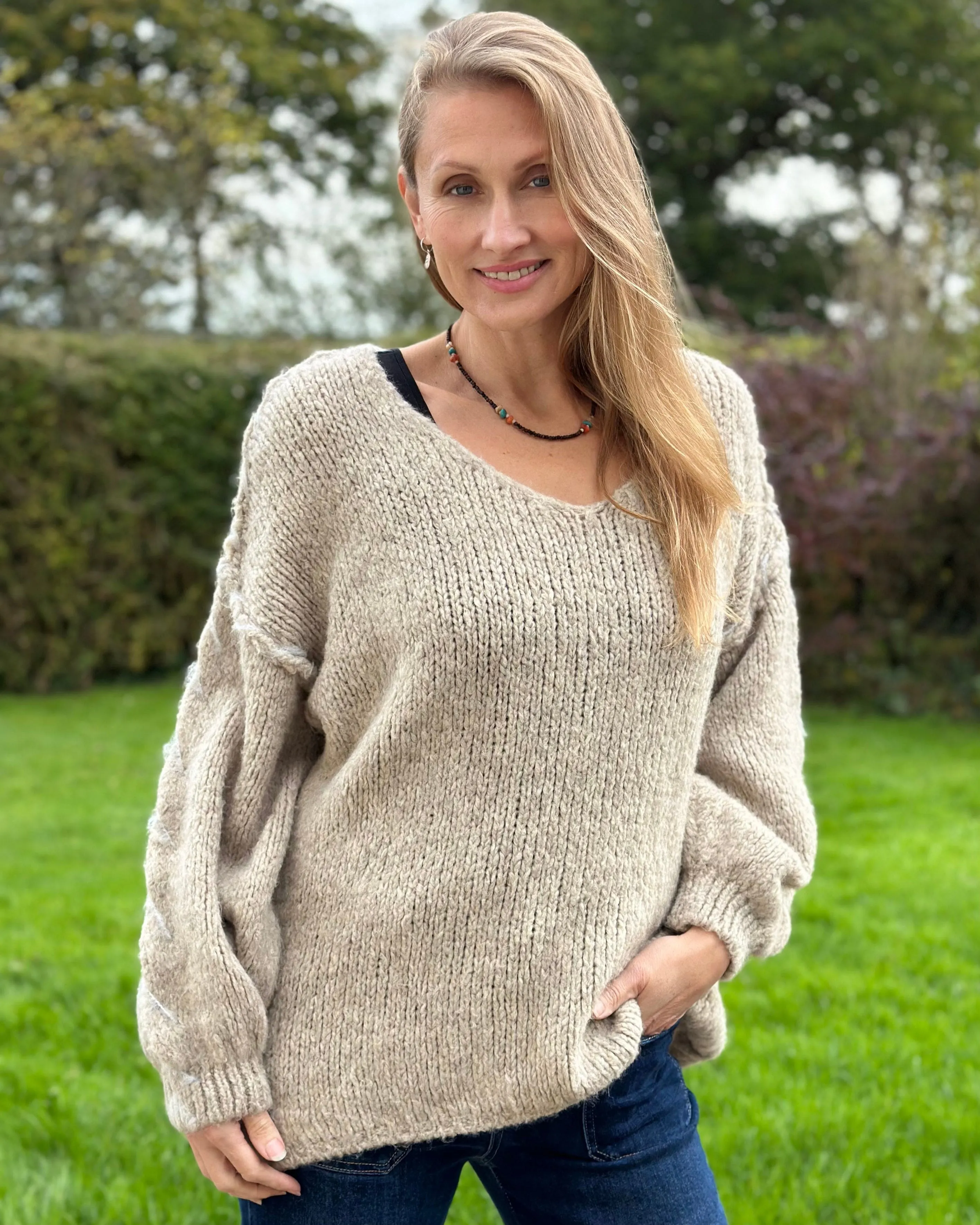 Chunky Knit Seam Detail Jumper - Oatmeal