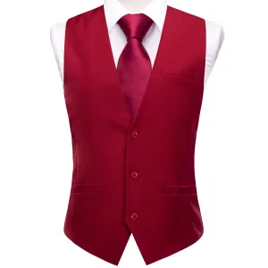 Classic Red Solid Silk Style Men's Single Vest