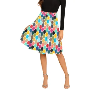 colorful hex swimwear print Melete Pleated Midi Skirt (Model D15)