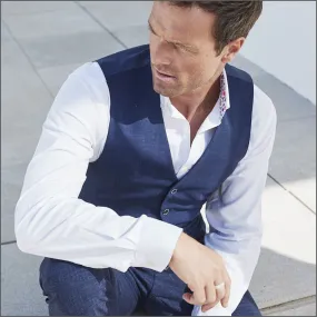 Constable Tailored Fit Navy Linen Blend Waist Coat from Brook Taverner>