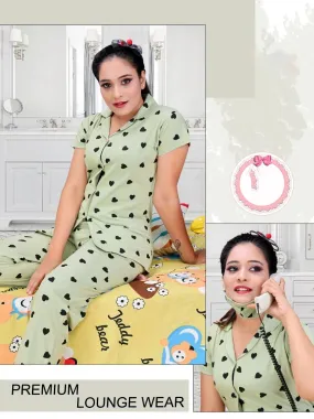 Cotton Ladies Green Night Suit Wear Set