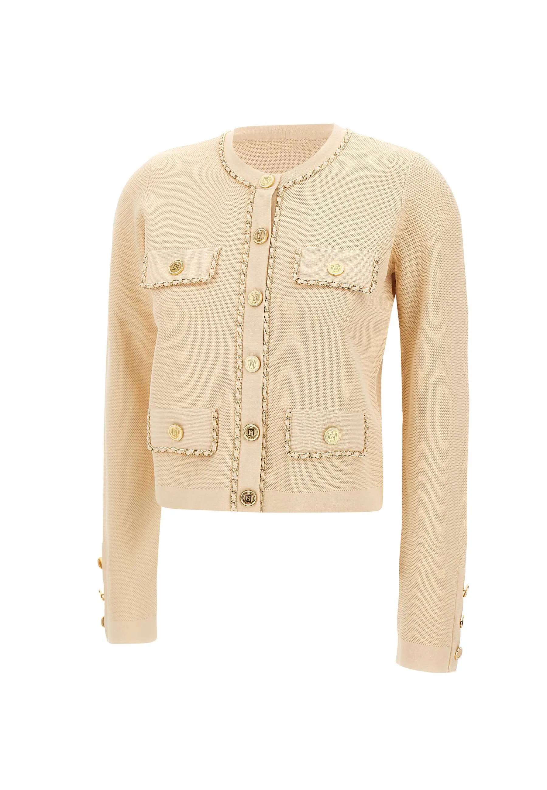 Cropped Cream Honeycomb Stitch Jacket