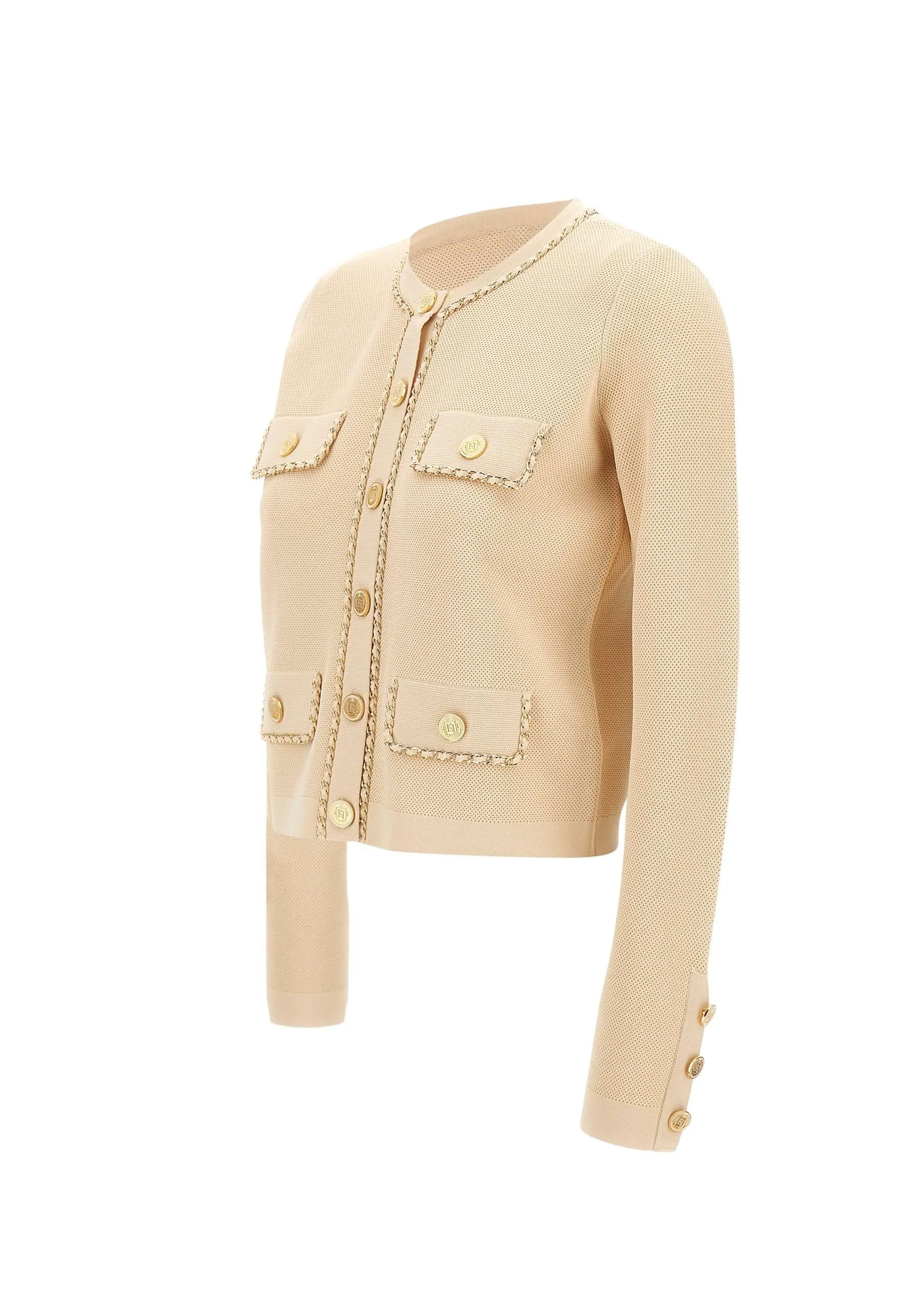 Cropped Cream Honeycomb Stitch Jacket