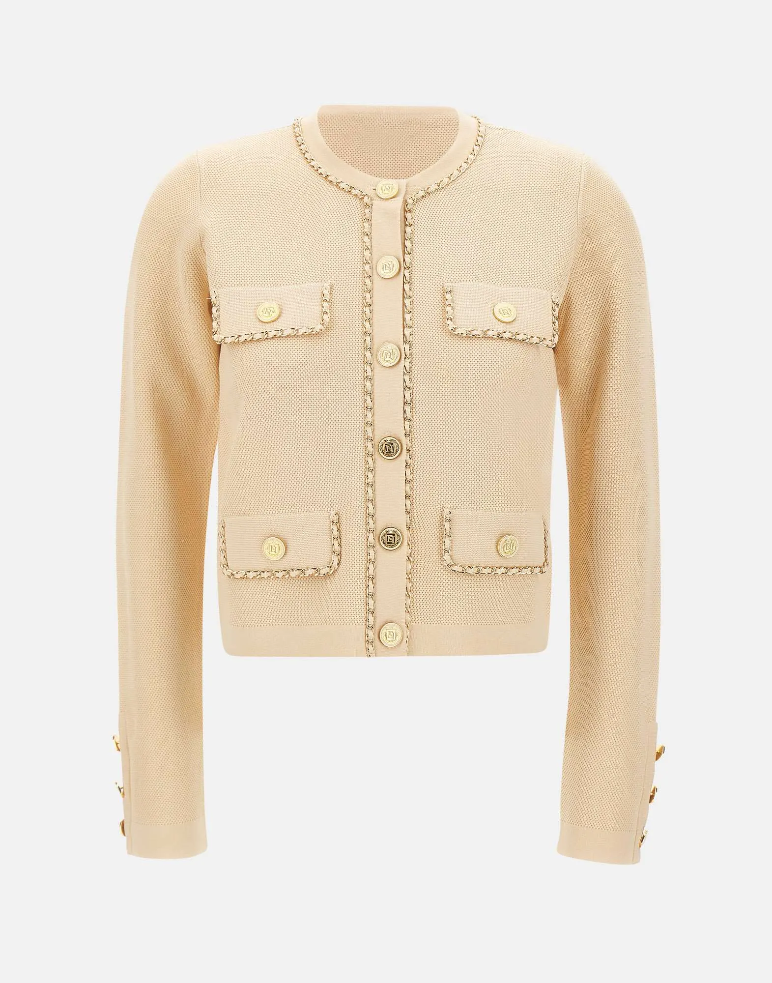 Cropped Cream Honeycomb Stitch Jacket