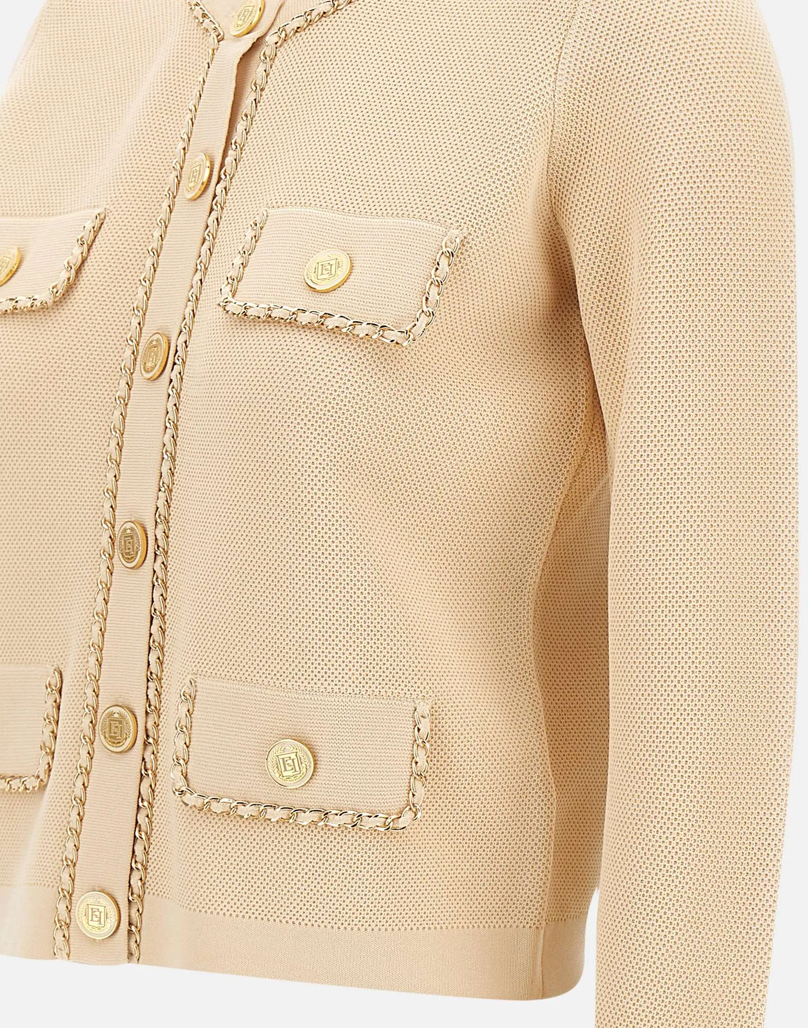 Cropped Cream Honeycomb Stitch Jacket