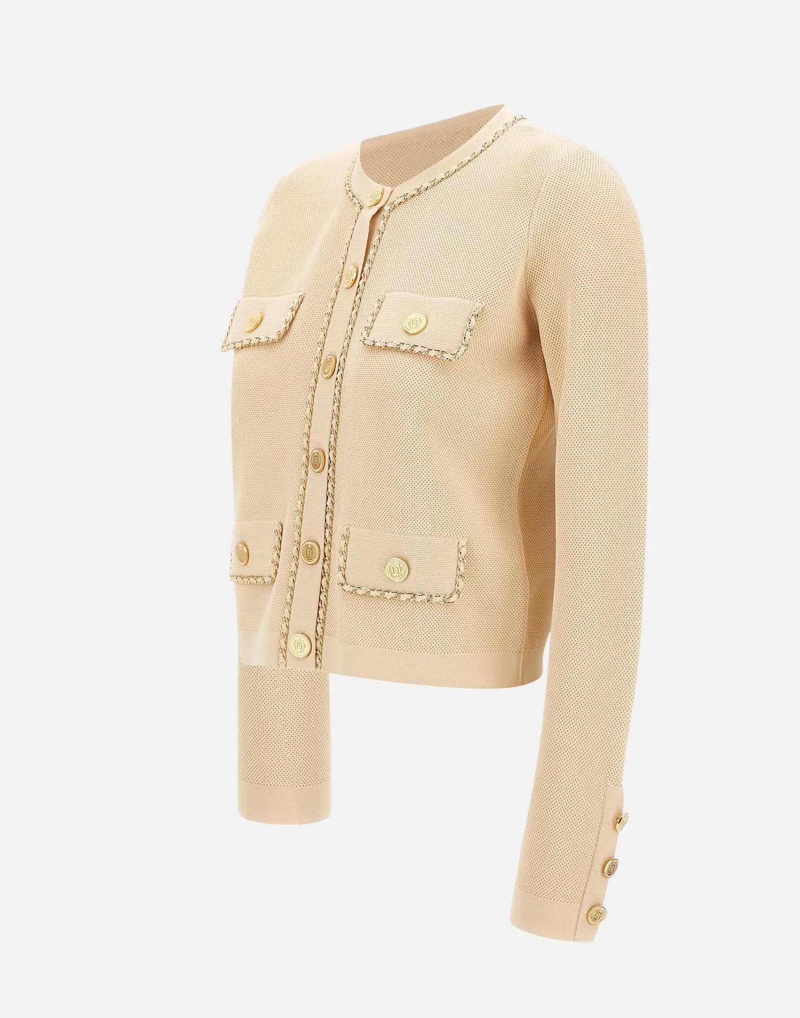 Cropped Cream Honeycomb Stitch Jacket