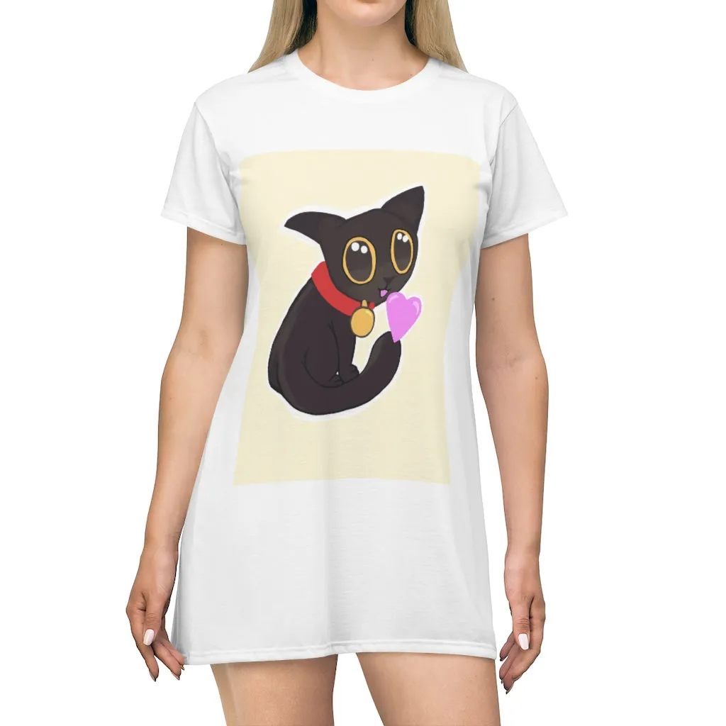 Cute Kitty All Over Print T-Shirt Dress