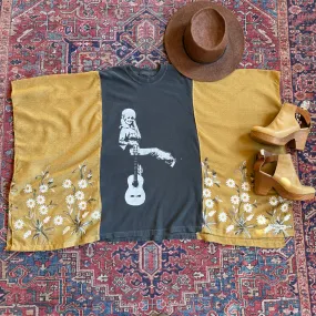 Dolly Parton Inspired Golden Yellow Daisy Embroidered Poncho