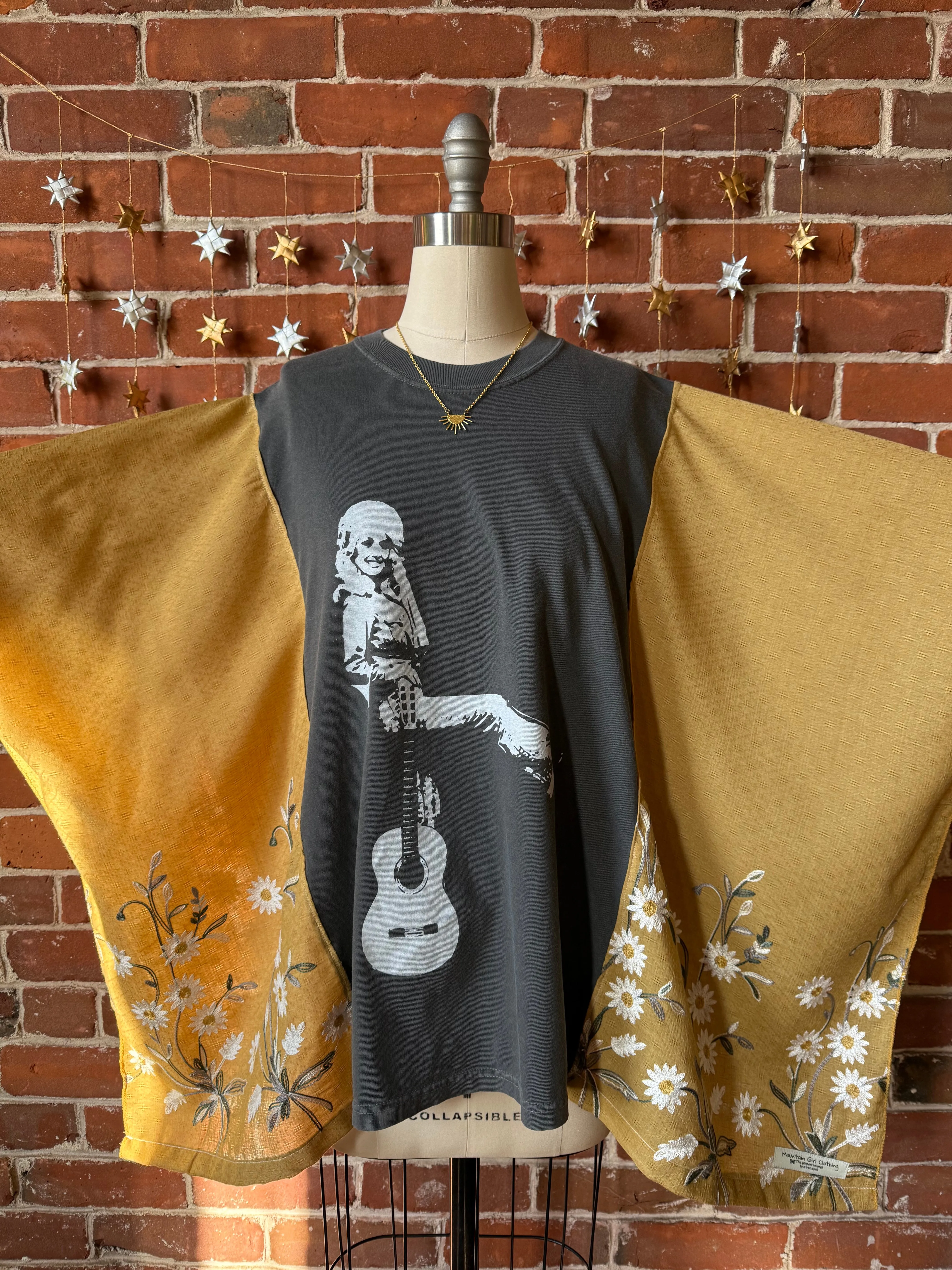 Dolly Parton Inspired Golden Yellow Daisy Embroidered Poncho