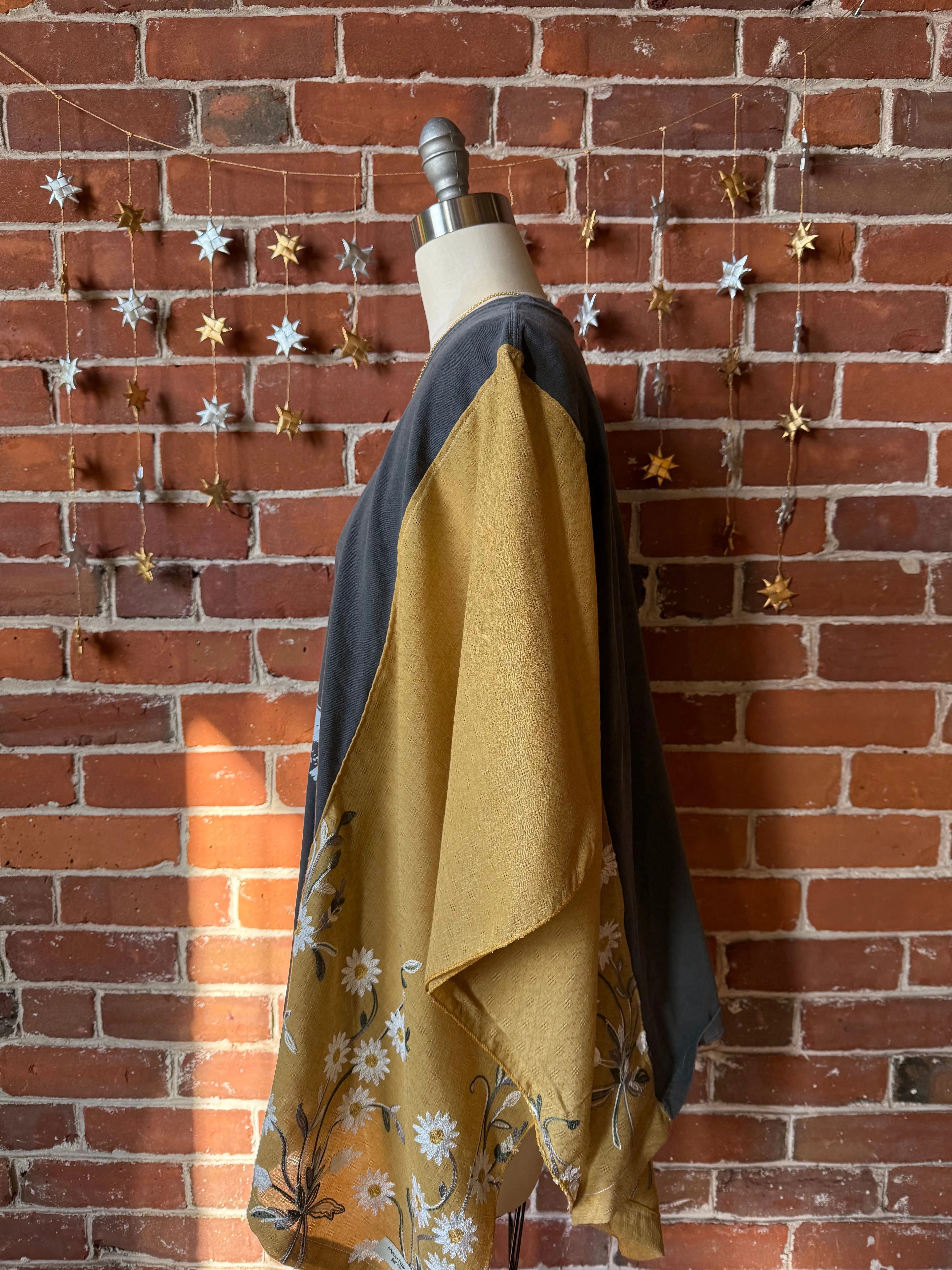 Dolly Parton Inspired Golden Yellow Daisy Embroidered Poncho