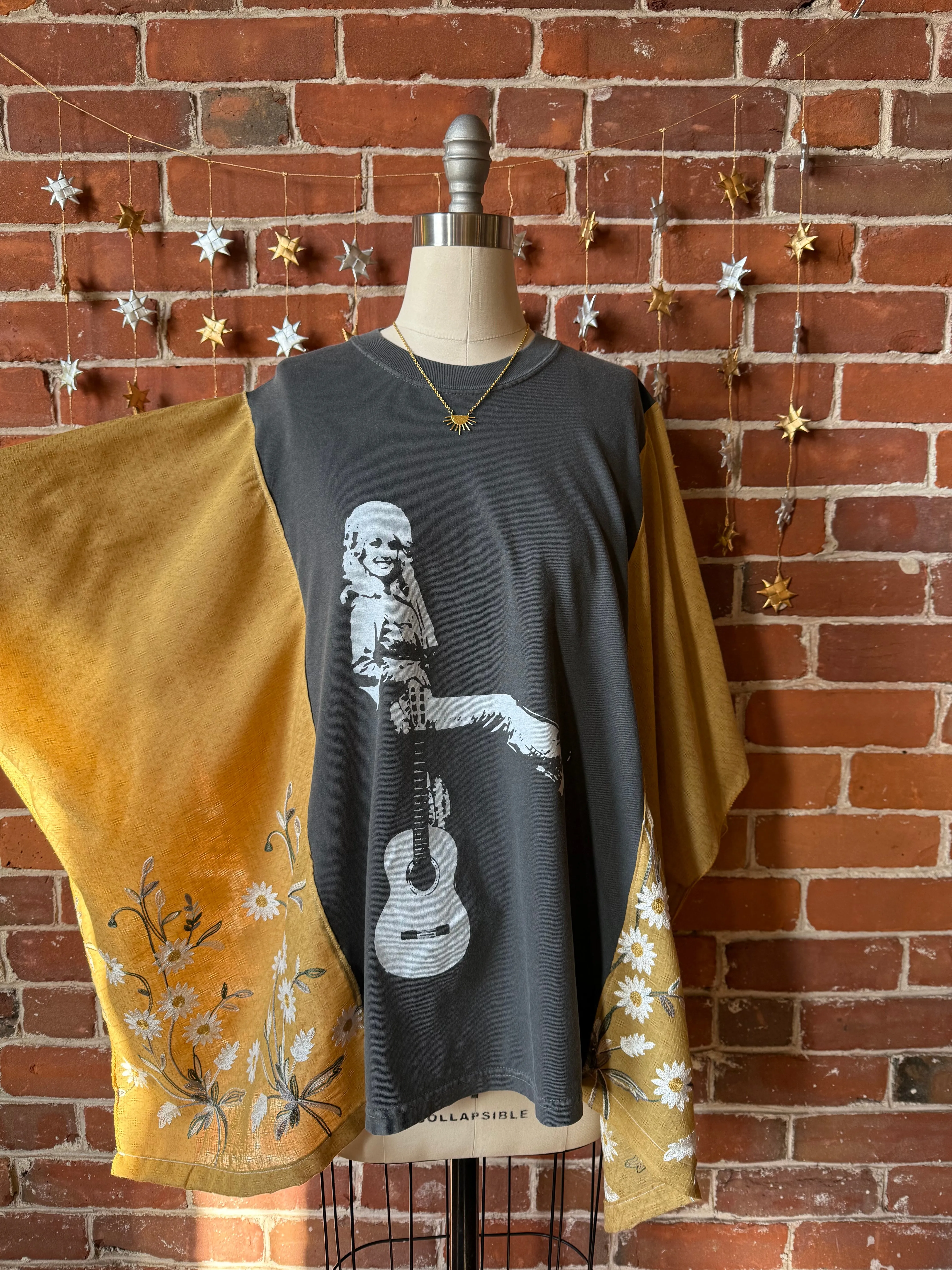 Dolly Parton Inspired Golden Yellow Daisy Embroidered Poncho