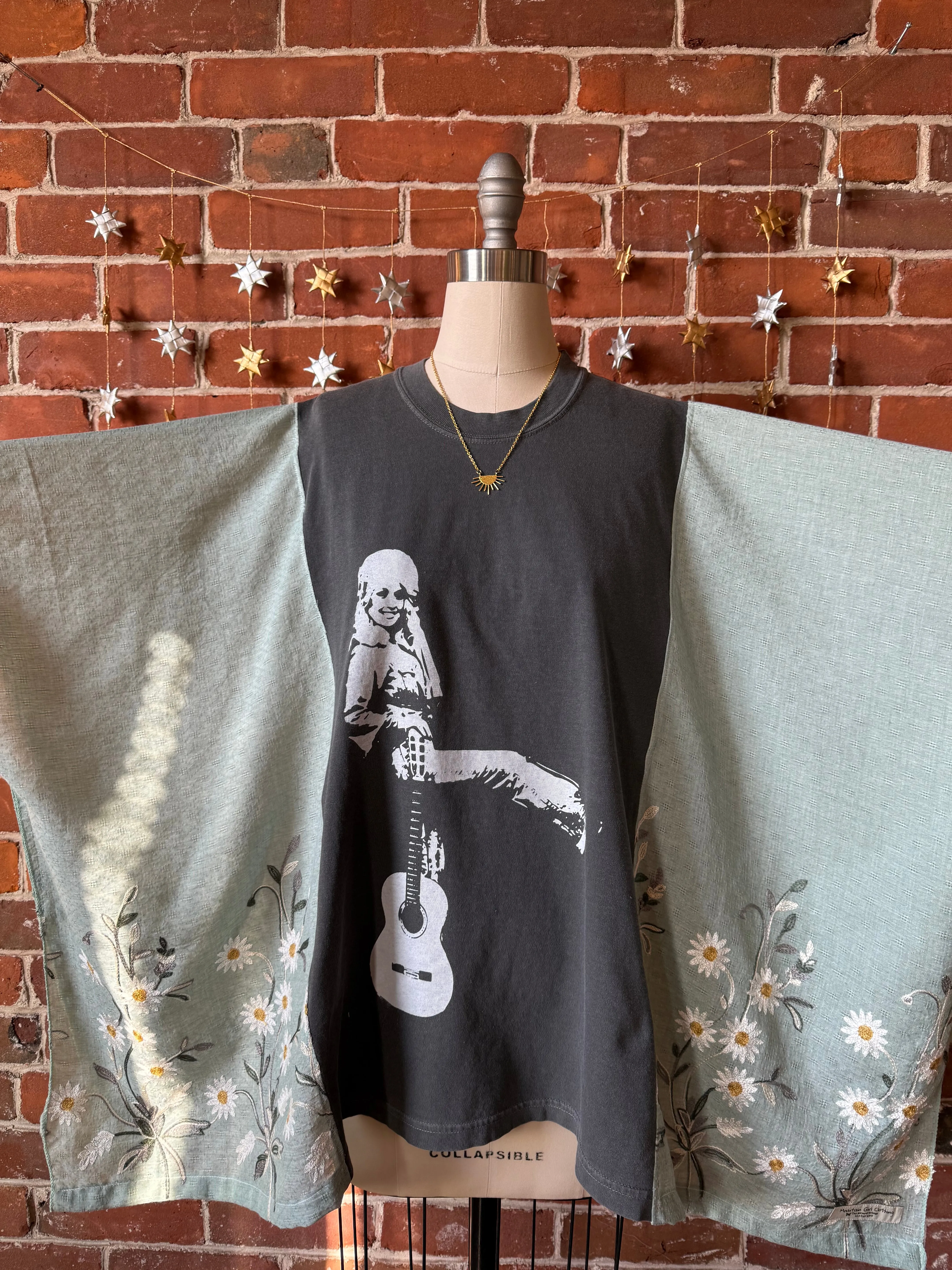 Dolly Parton Inspired Sage Daisy Embroidered Poncho