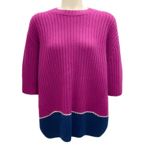 Dries Van Noten Magenta / Navy Blue Wool and Cashmere Knit Sweater