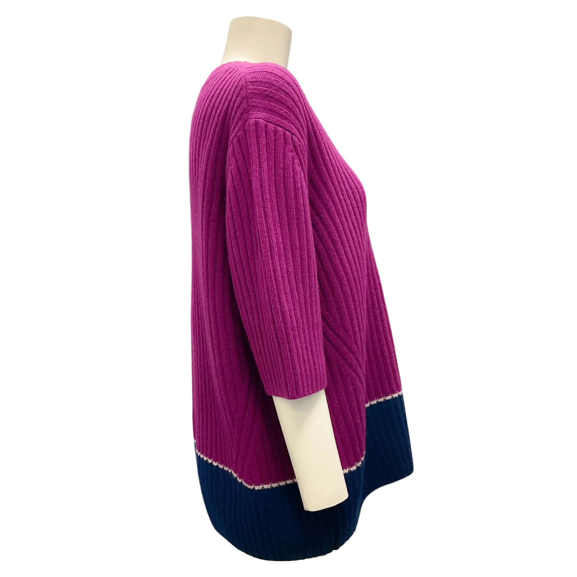 Dries Van Noten Magenta / Navy Blue Wool and Cashmere Knit Sweater